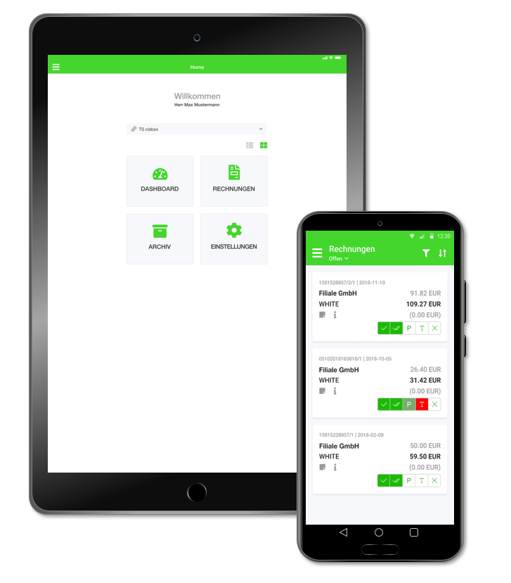 Elektronischer, automatisierter Rechnungseingang mit cisbox Invoice auch auf Tablet und Smartphone
